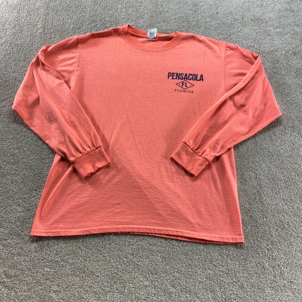 Fruit of the Loom‎ Shirt Mens Medium Coral Pensacola Florida Long Sleeve Cotton